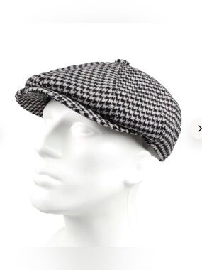 Classic Black and White Houndstooth Paperboy Cap, Lg/XL